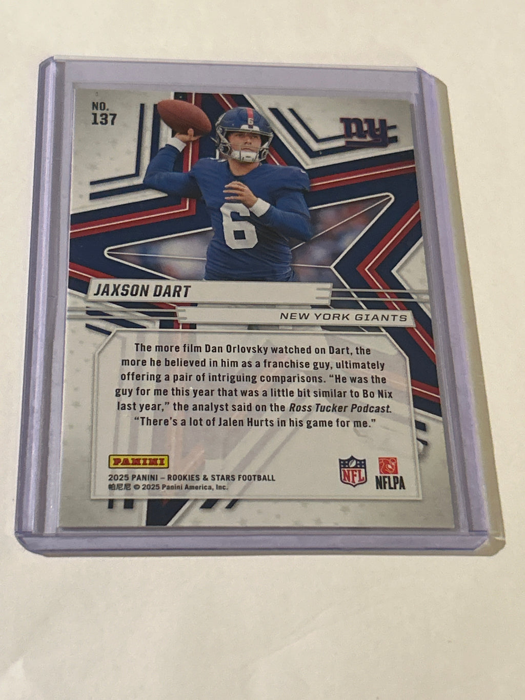 2025 Panini Rookies & Stars - Rookies Jaxson Dart #137 (RC)