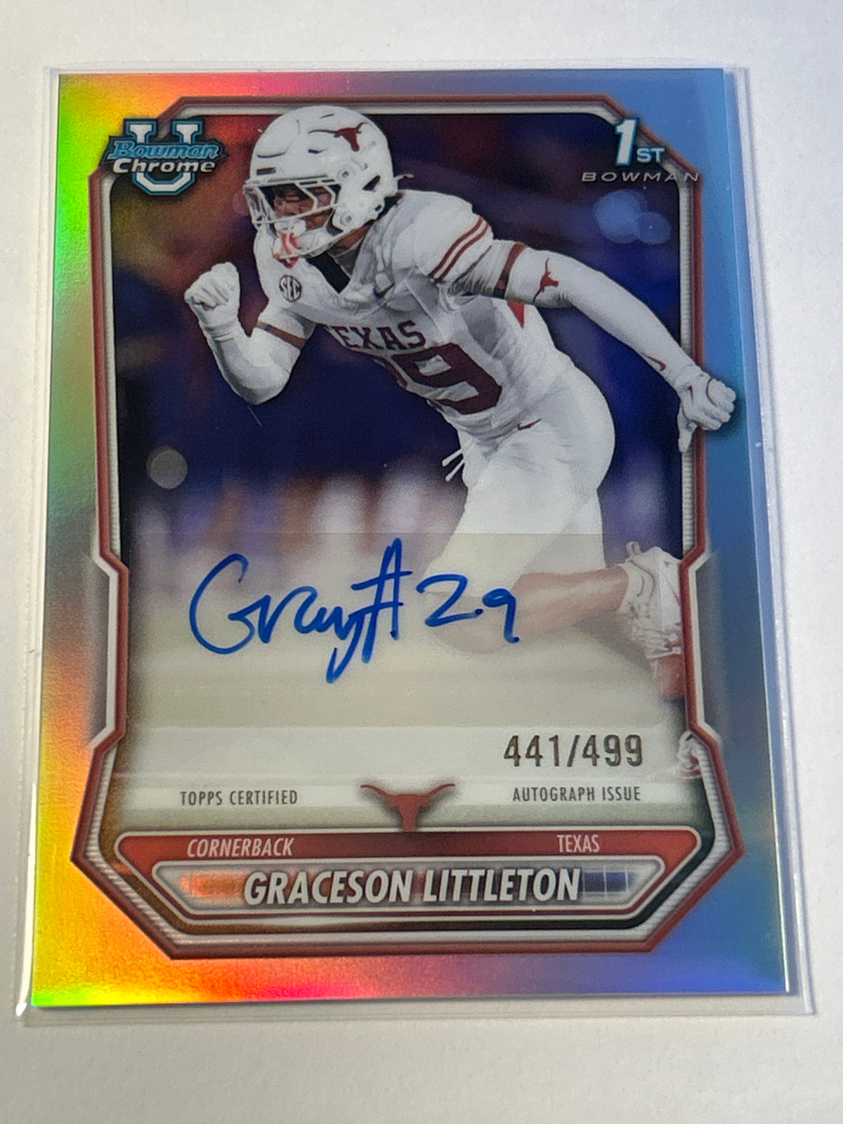 2026 Bowman Chrome U Graceson Littleton 1st Bowman Refractor Auto 441/499 Texas Longhorns