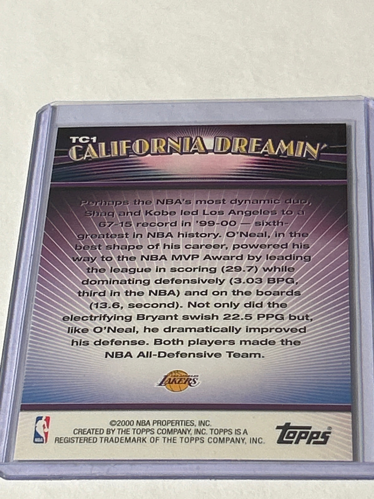 Kobe Bryant & Shaquille O’Neal – ‘00-‘01 Topps California Dreamin’ – Los Angeles Lakers Card #TC-1