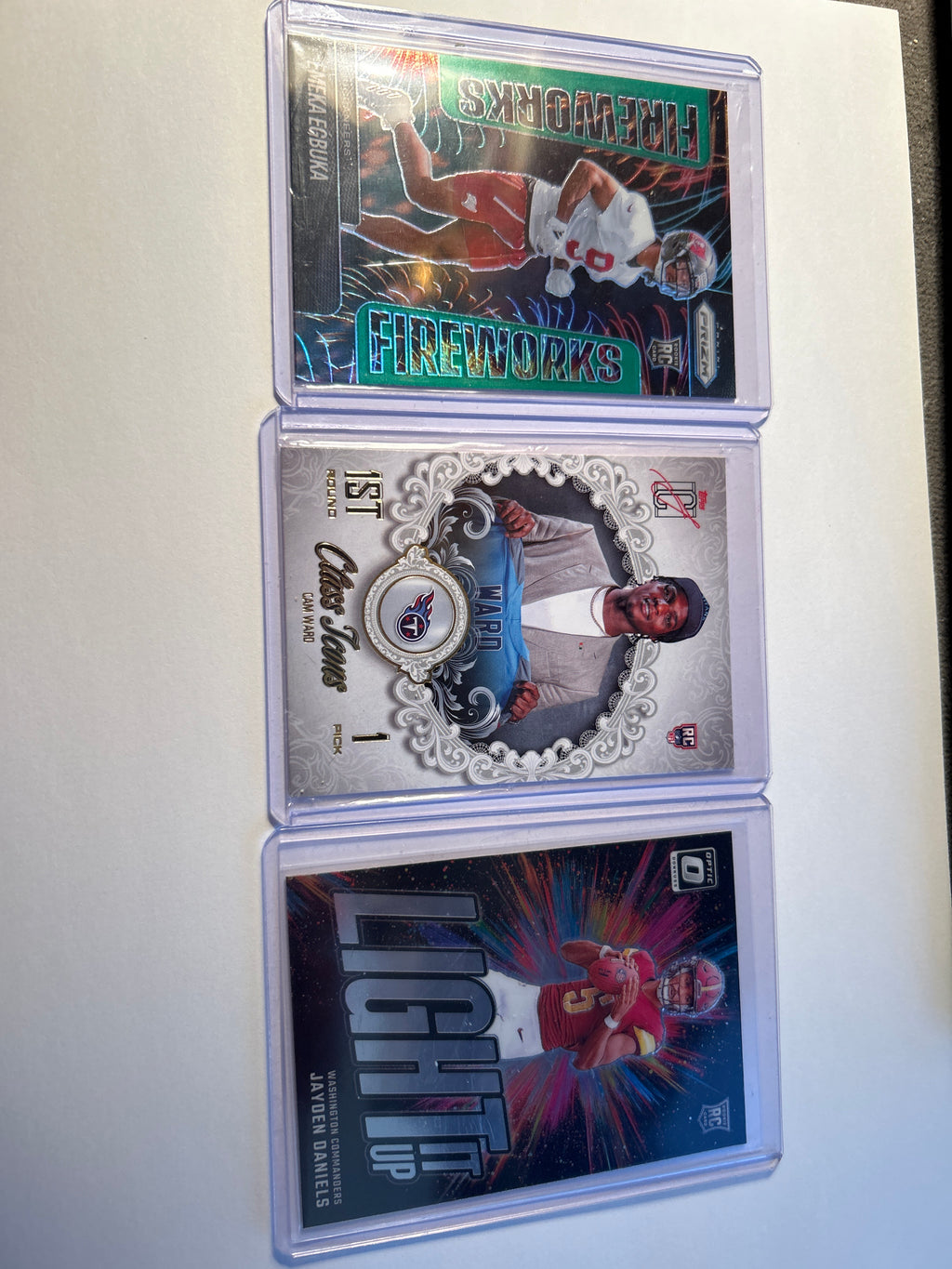 Football Rookie 3 Card Insert Lot Jayden Daniels Optic Light It Up Emeka Egbuka Prizm Fireworks Cam Ward (RC)