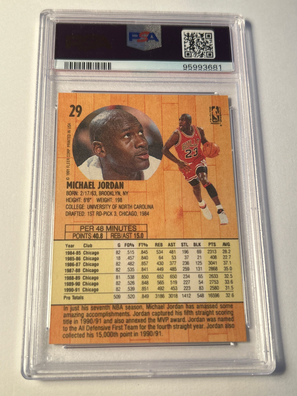 1991 Fleer #29 Michael Jordan PSA 7 NM Chicago Bulls