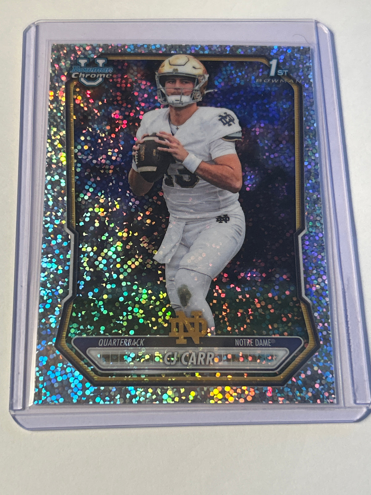 2026 Bowman U Chrome BCP-110 CJ Carr 1st Bowman Speckle Refractor Notre Dame QB