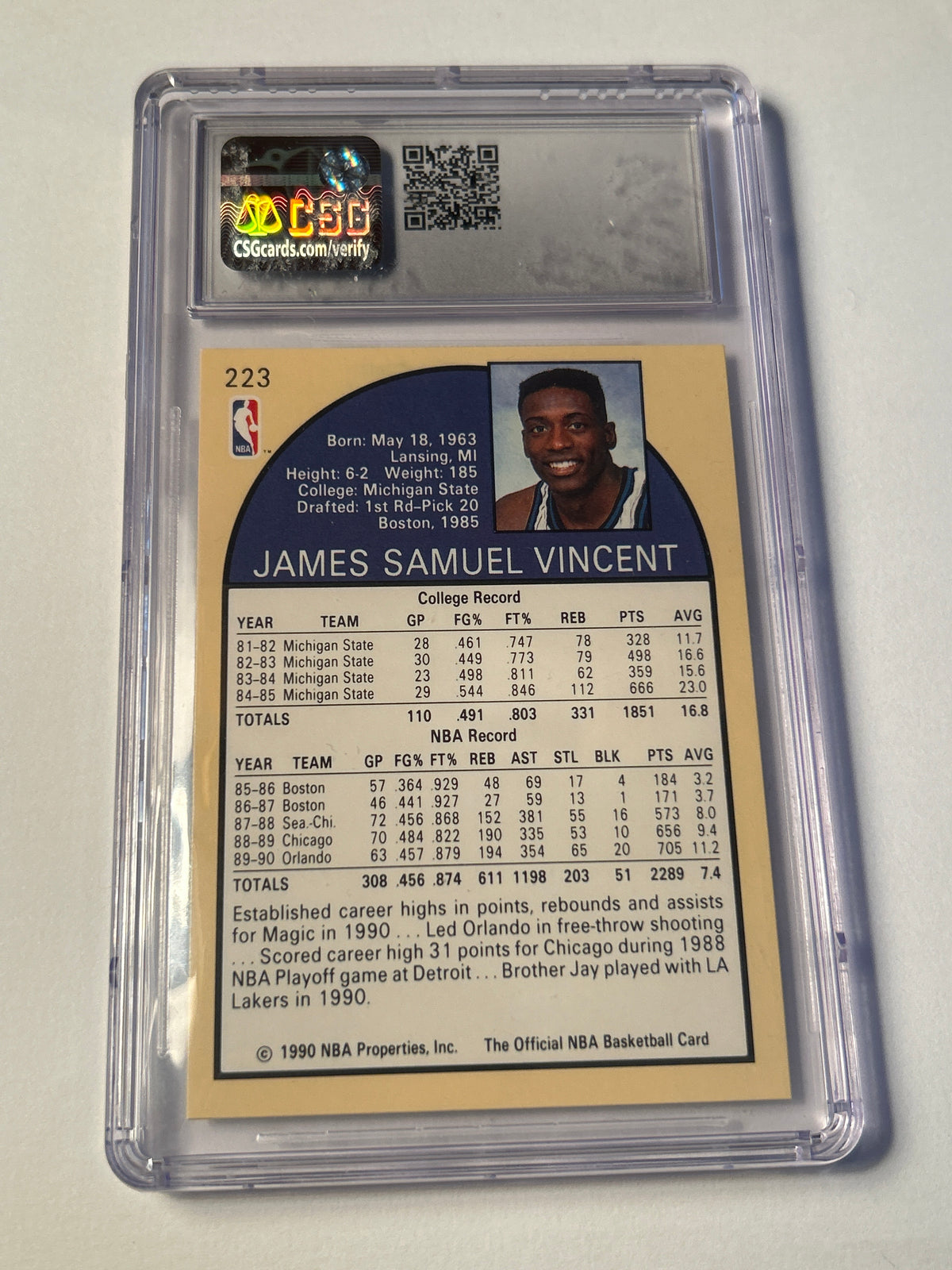 1990-91 NBA Hoops #223 Sam Vincent Michael Jordan Wearing #12 CSG 8 NM/MINT