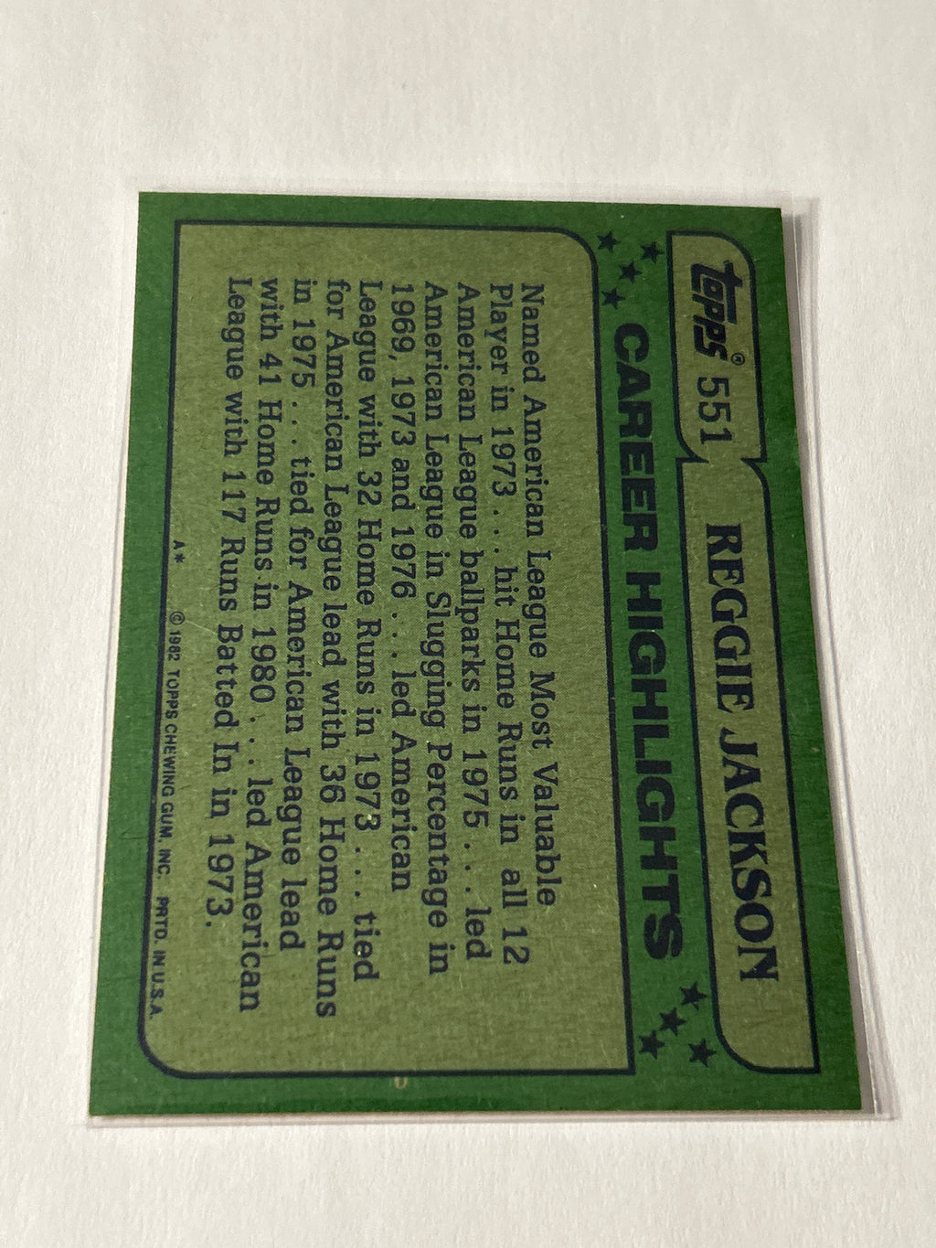 1982 Topps Reggie Jackson AL All Star #551 New York Yankees