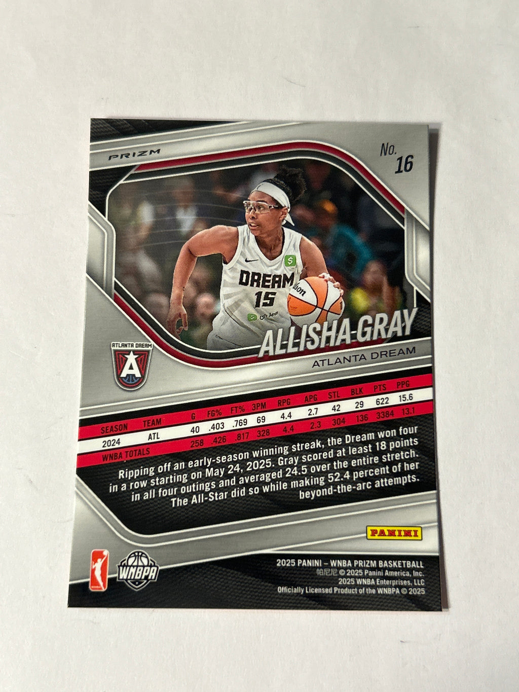 2025 Panini WNBA Prizm Allisha Gray Orange Prizm Dream