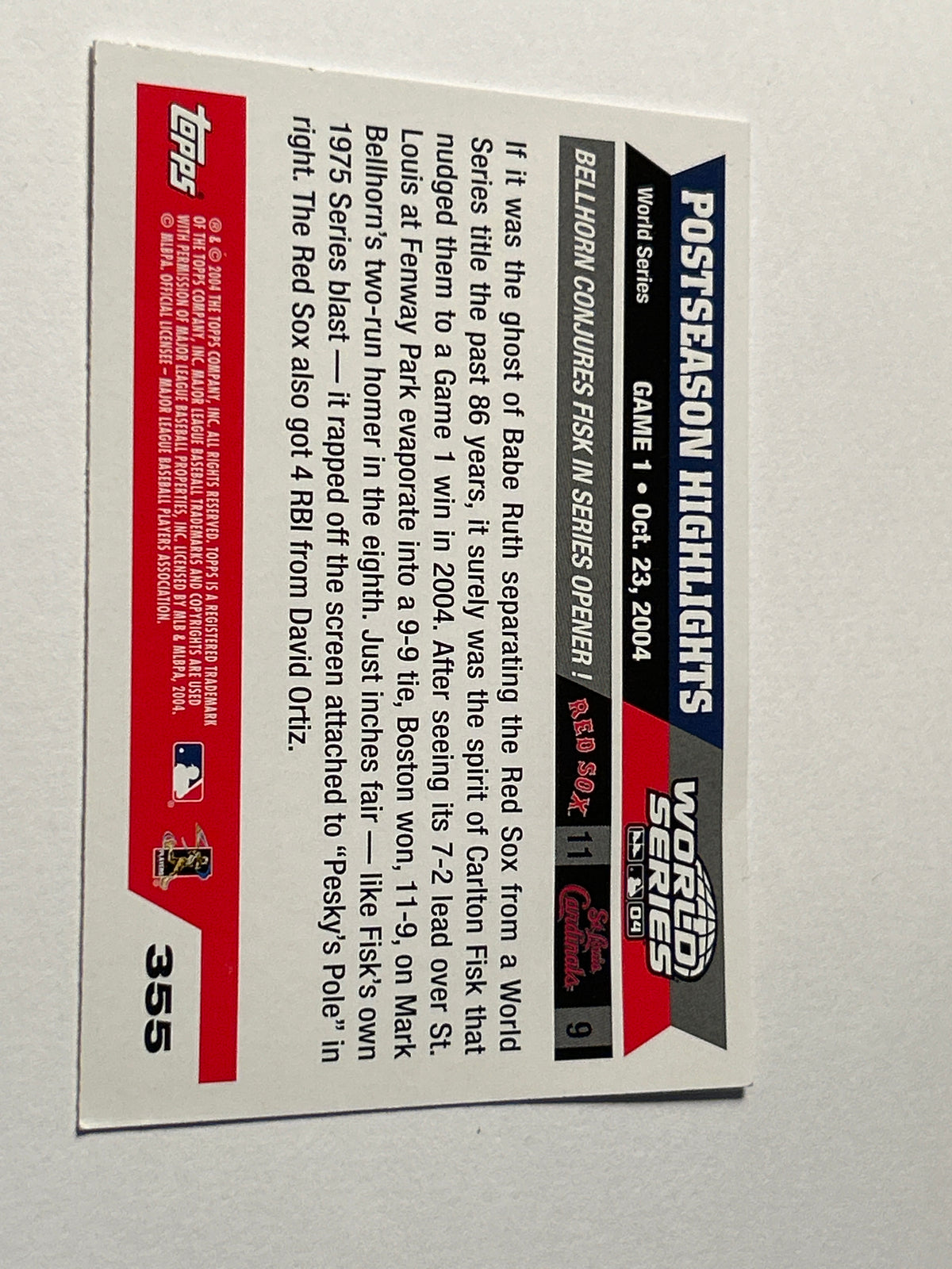 2005 Topps Postseason Postseason Highlights – Game 1 “Saved by the Bell!” (Red Sox) Card #355