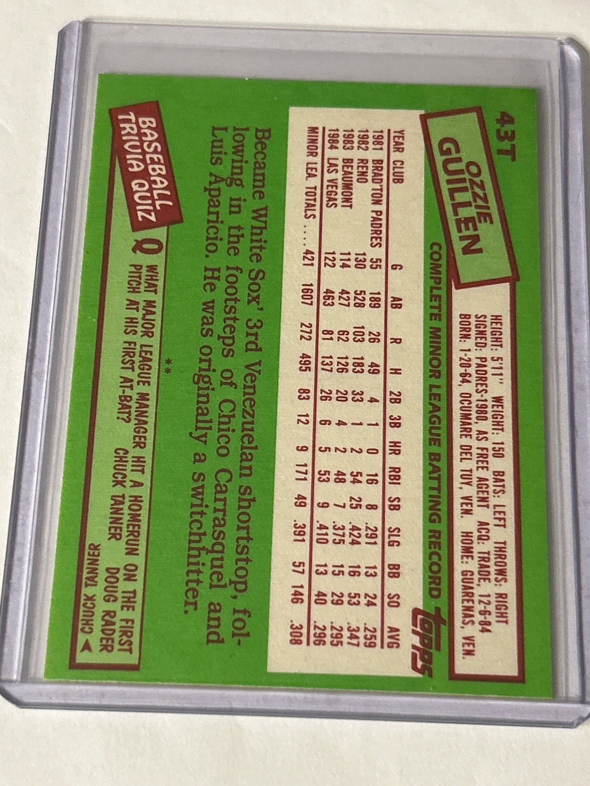 1985 Topps Traded - Ozzie Guillen #43T (RC)