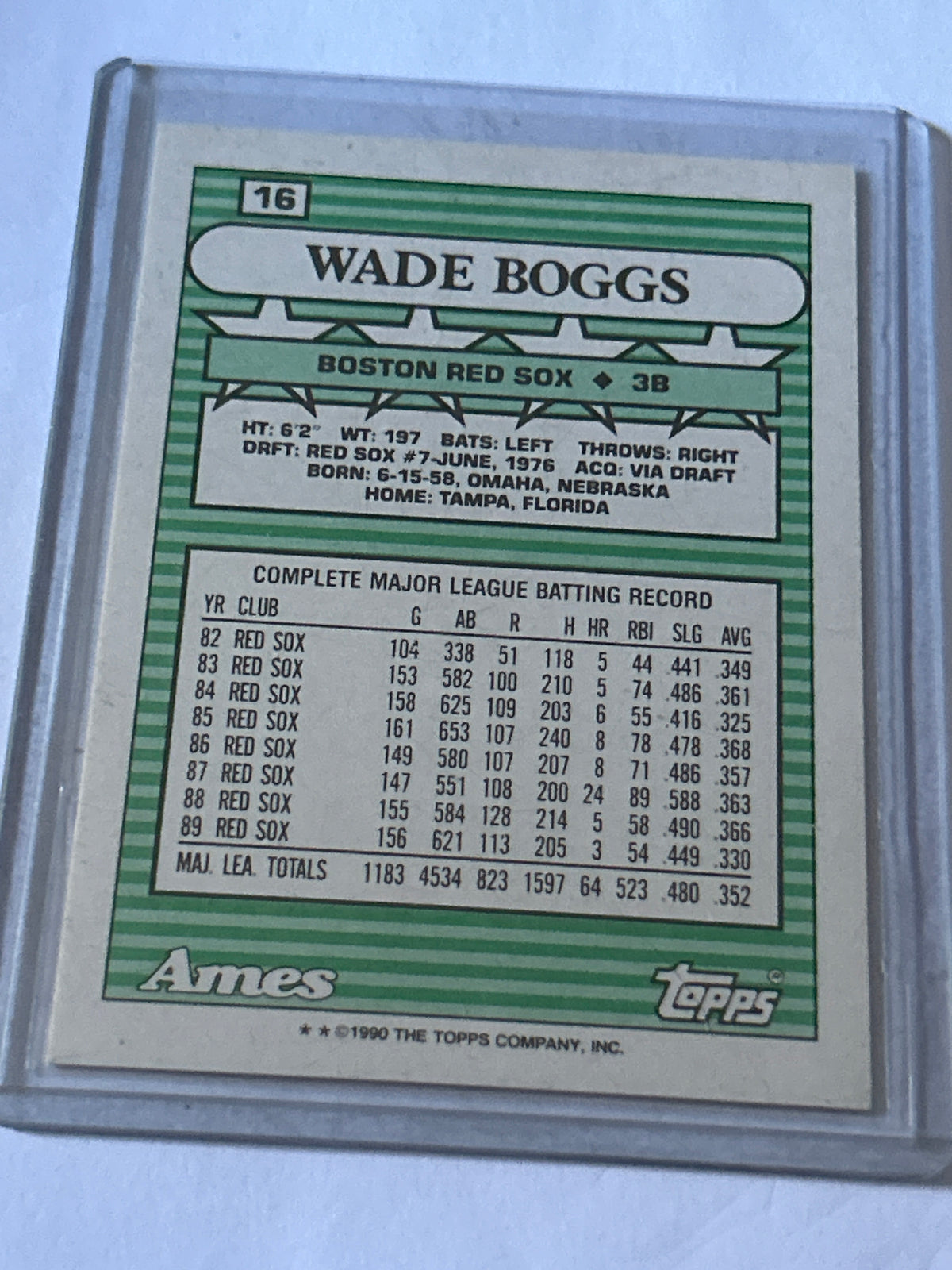 1990 Topps Ames All Stars - Wade Boggs #16