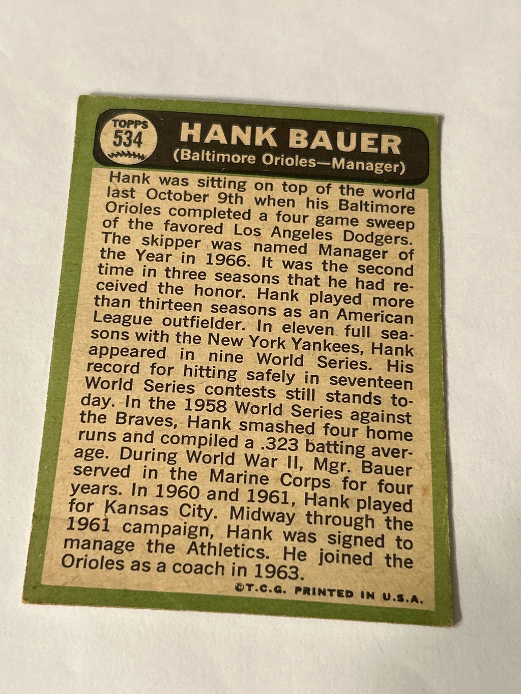 1967 Topps High # Hank Bauer #534