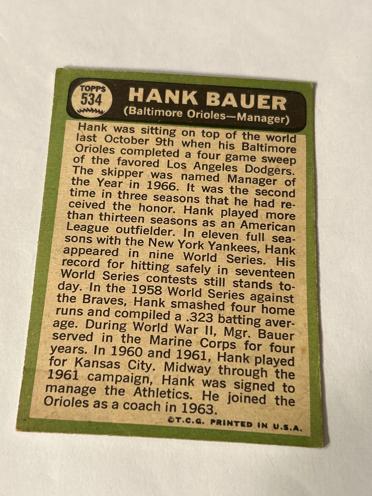 1967 Topps High # Hank Bauer #534