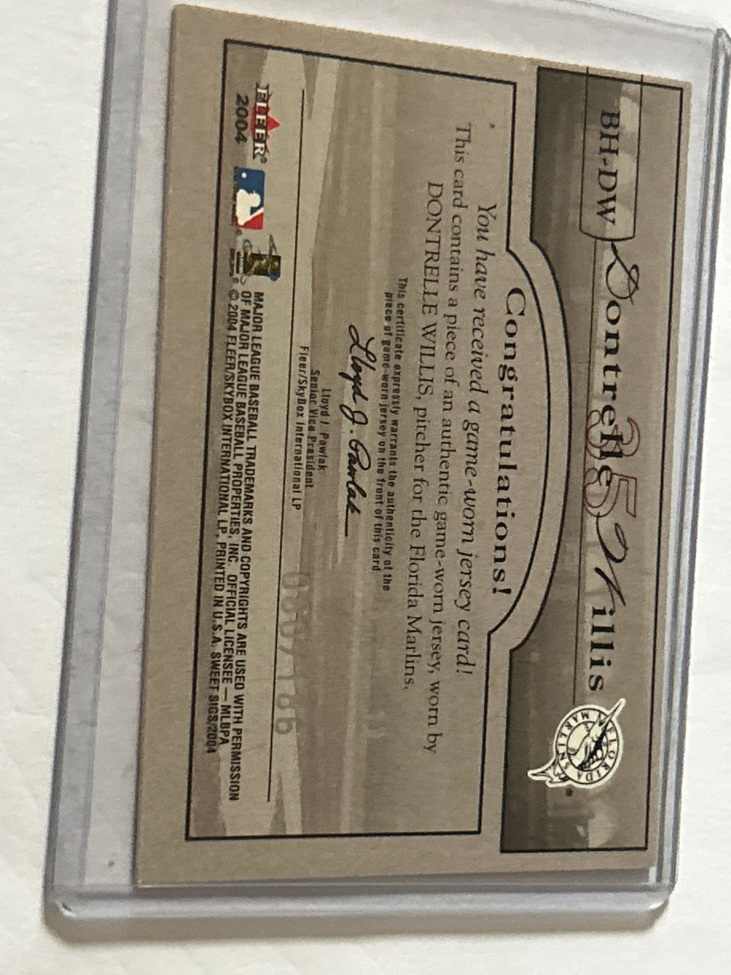2004 Fleer Sweet Sigs - Ballpark Heroes Dontrelle Willis #BH-DW Silver Jersey 60/186