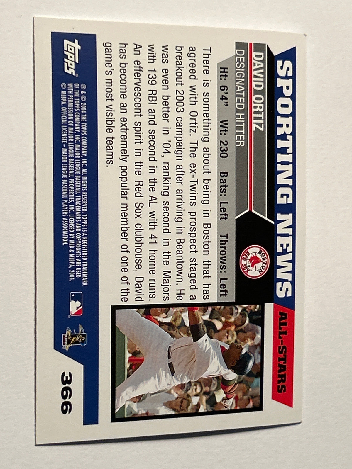 David Ortiz – Sporting News “Designated Masher” (Boston Red Sox) 2005 Topps Card 366