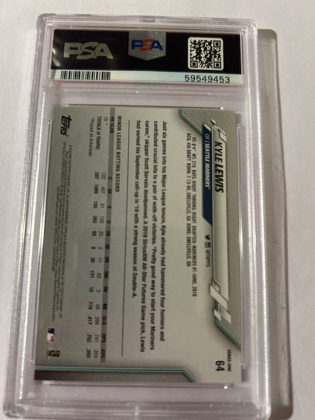 2020 Topps - Kyle Lewis #64 Batting (RC) Gem Mt 10