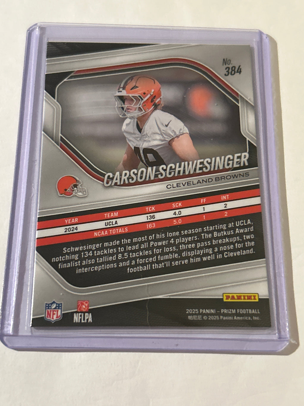 2025 Panini Prizm - Rookies Carson Schwesinger #384 (RC)