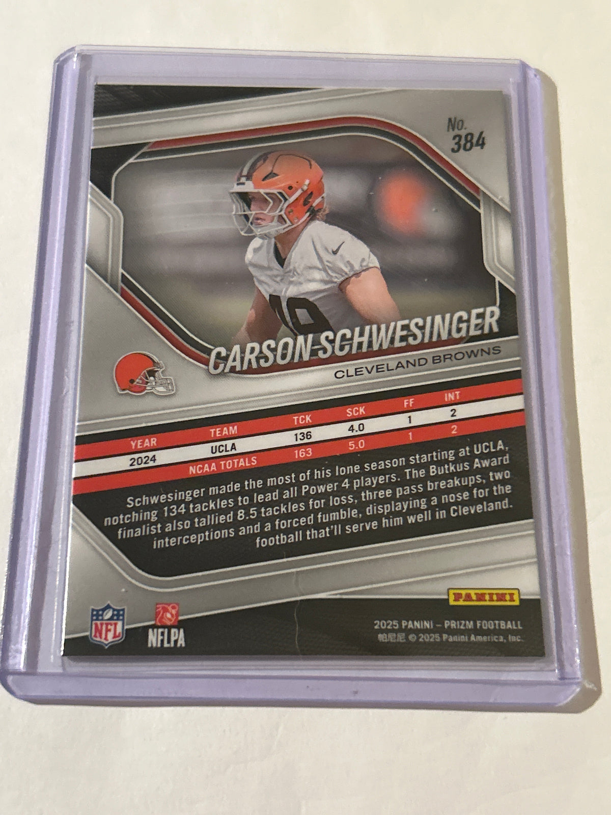 2025 Panini Prizm - Rookies Carson Schwesinger #384 (RC)