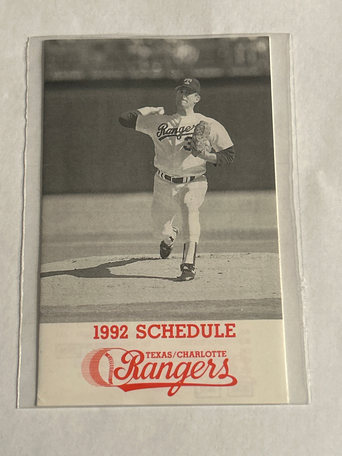 1992 Texas / Charlotte Rangers Baseball Schedule – Black & White Nolan Ryan