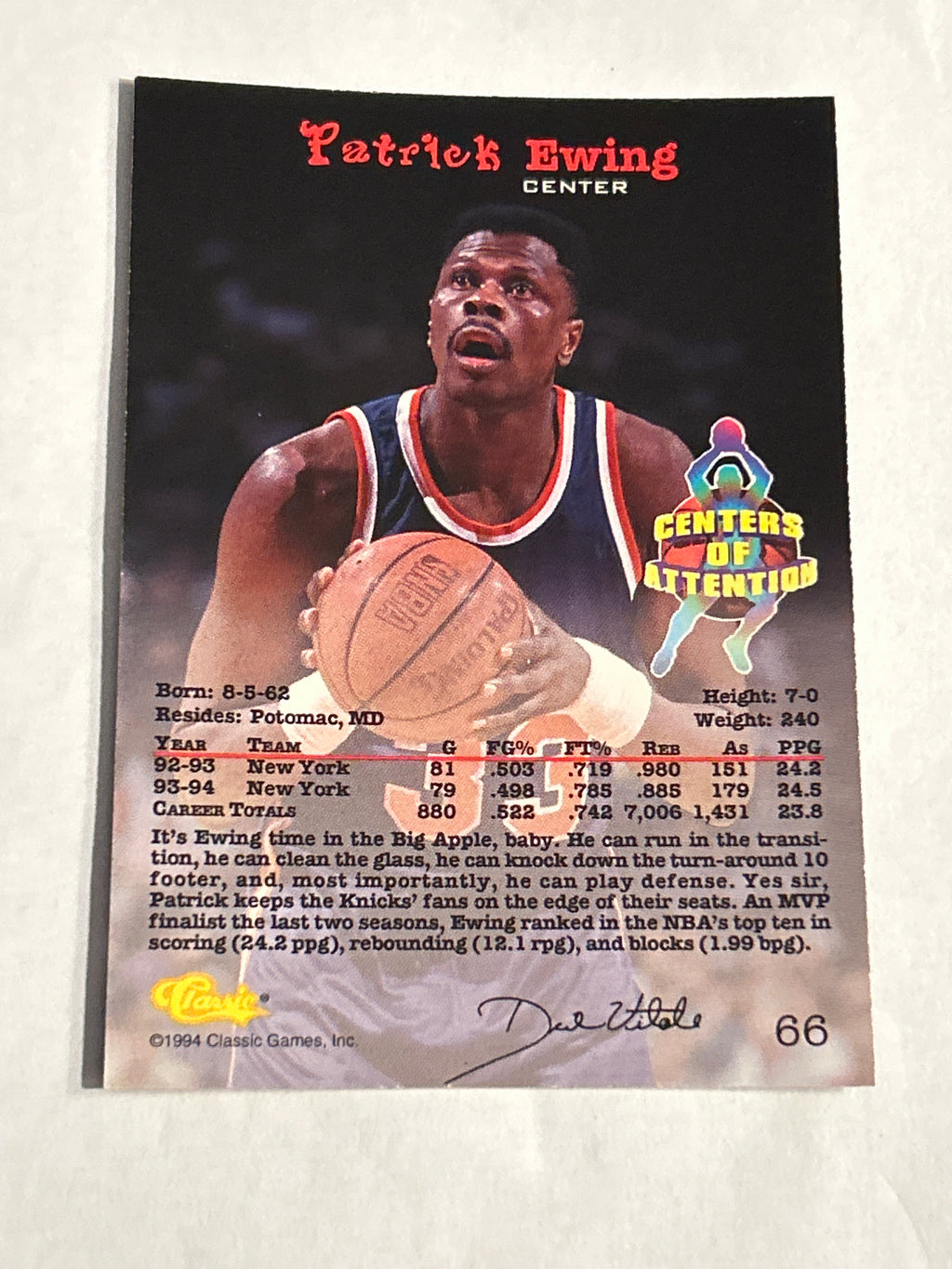 1994-95 Classic Draft Centers Of Attention #66 Patrick Ewing New York Knicks