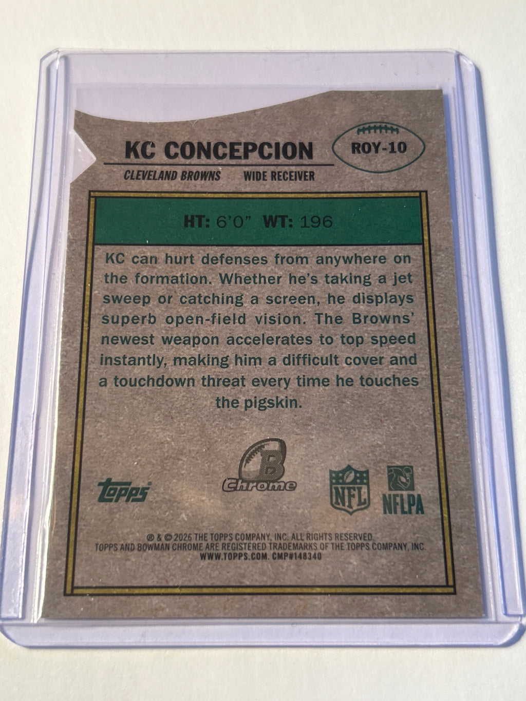 2026 Bowman Chrome KC Concepcion RC Rookie of the Year Favorites Die Cut Cleveland Browns