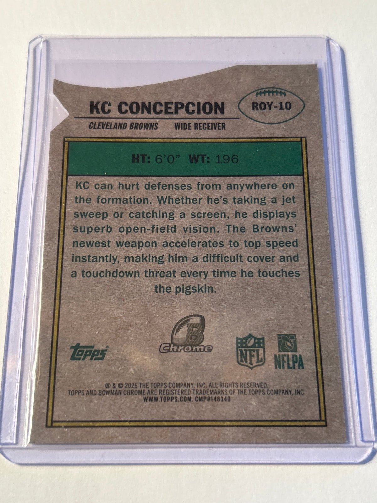 2026 Bowman Chrome KC Concepcion RC Rookie of the Year Favorites Die Cut Cleveland Browns