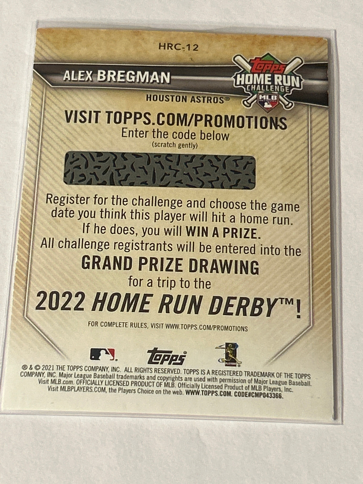 2021 Topps Home Run Challenge Code Cards- Alex Bergman - #HRC-12