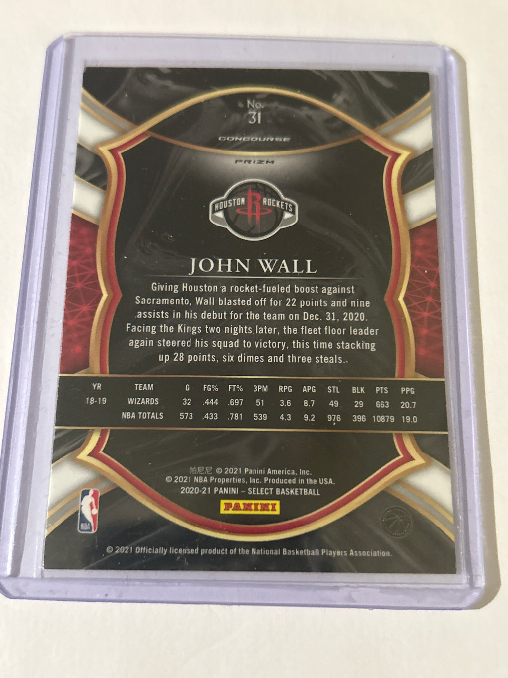 2020-21 Panini Select - Concourse John Wall #31 Silver Prizm