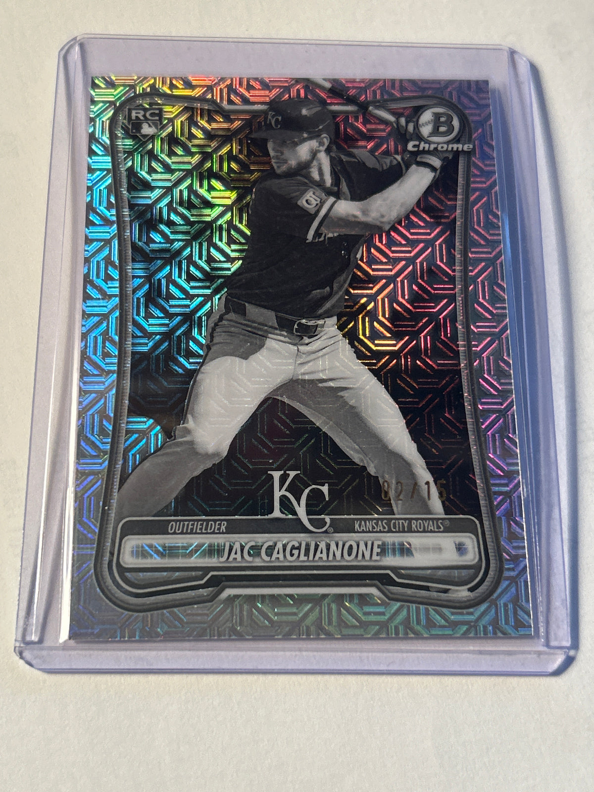 2026 Bowman Chrome Jac Caglianone RC Black & White Mojo Refractor 02/15 Kansas City Royals Rookie