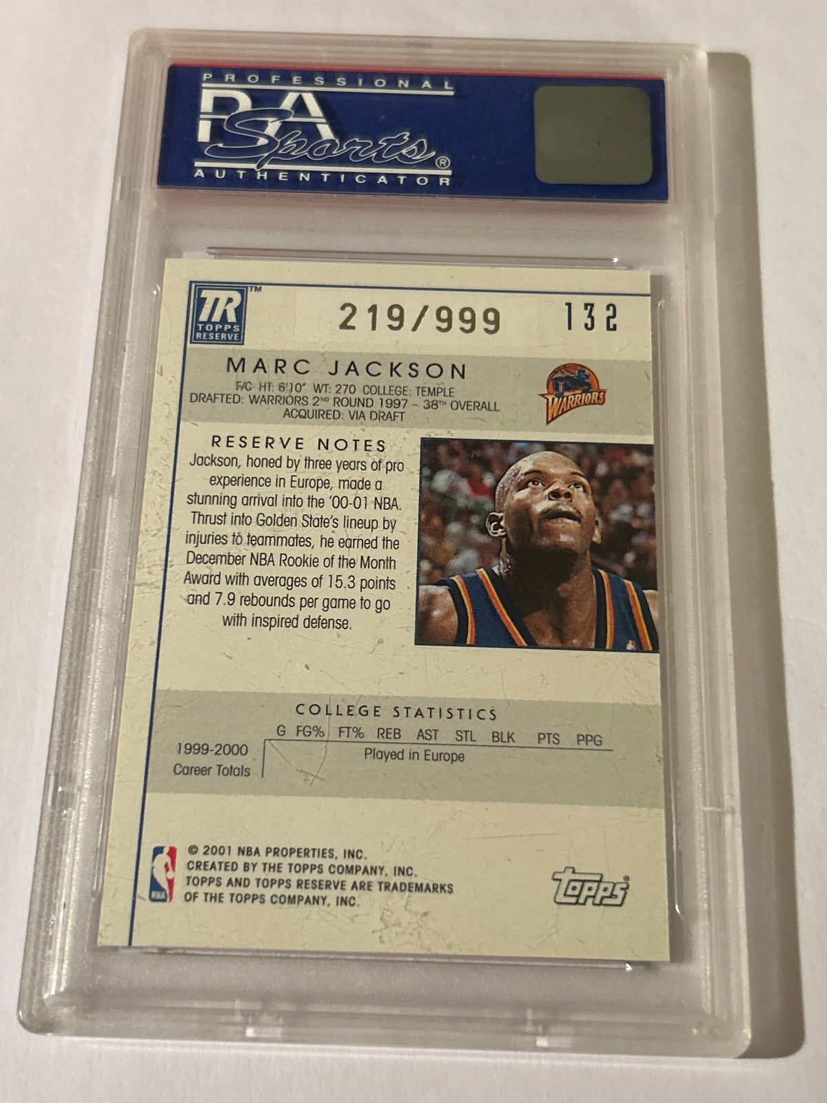 2000 Topps Reserve Marc Jackson nm-mt -psa 8 #132–219/999