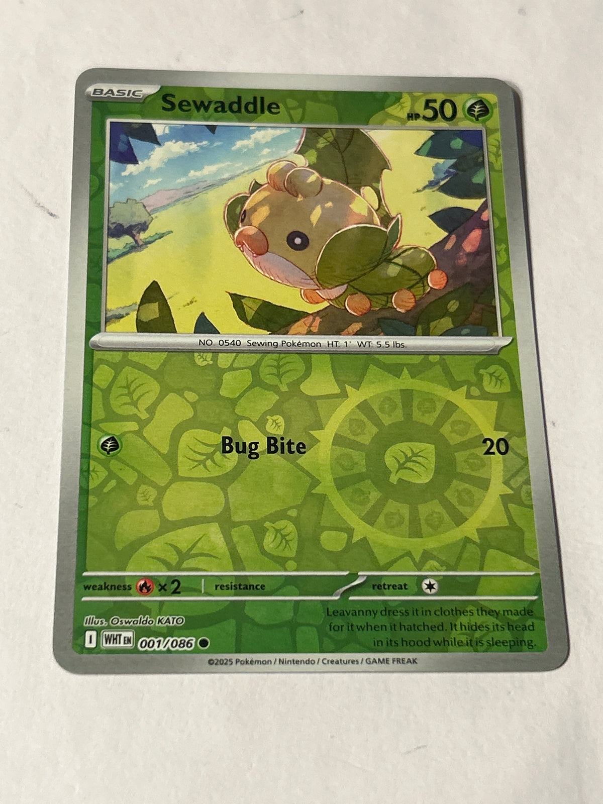2025 Pokemon White Flare Sewaddle #001/086 Reverse Holo