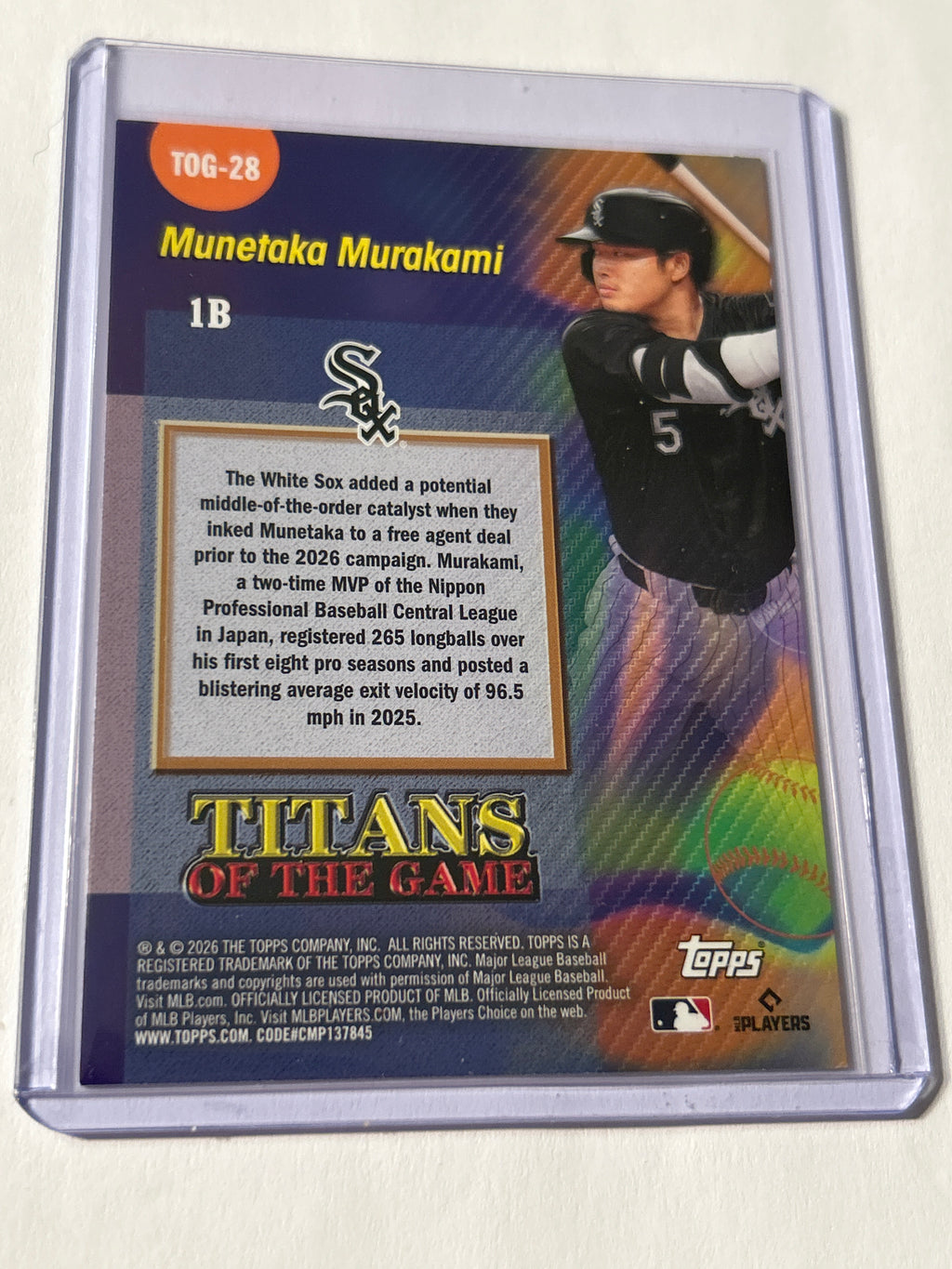 2026 Topps Munetaka Murakami RC Foil Rookie Insert Chicago White Sox