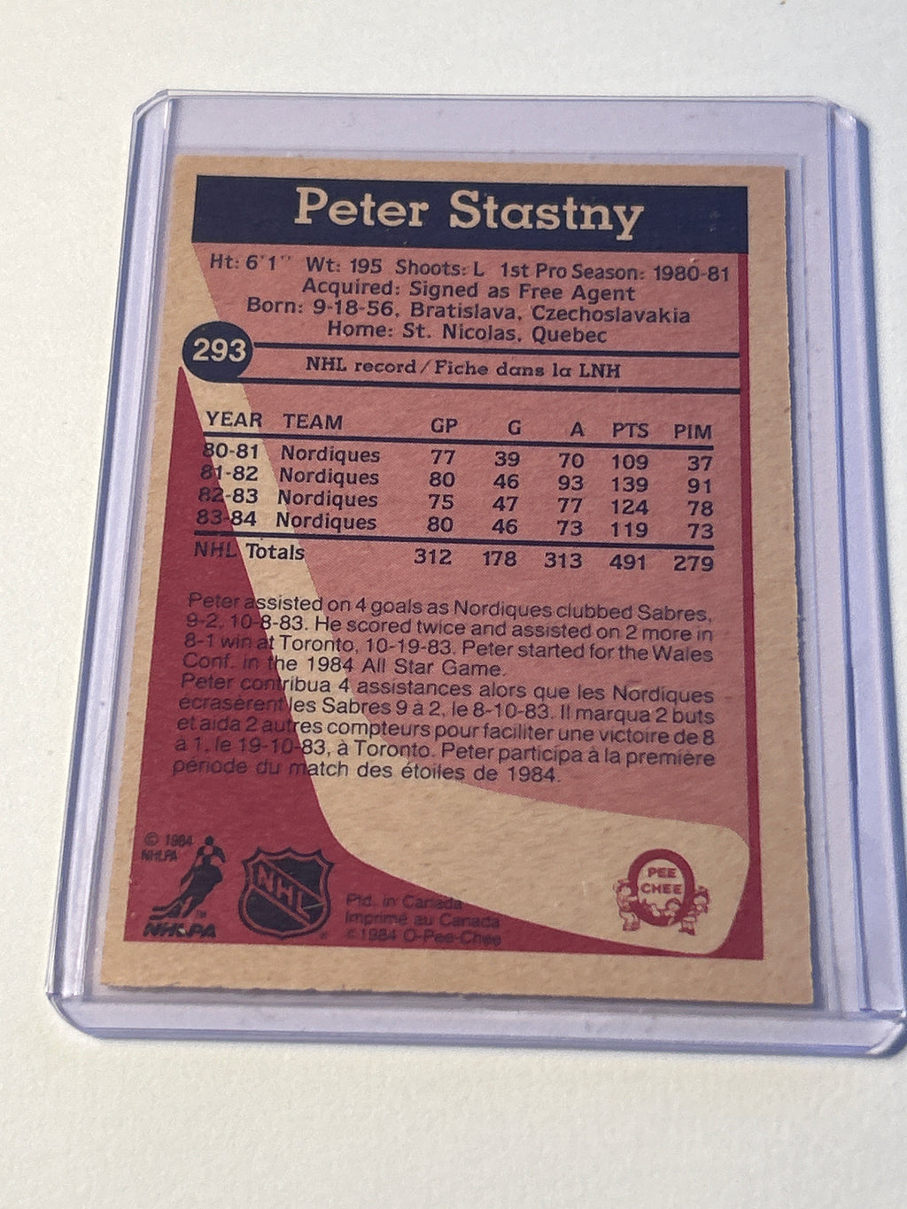 1984-85 Peter Stastny Quebec Nordiques HOF