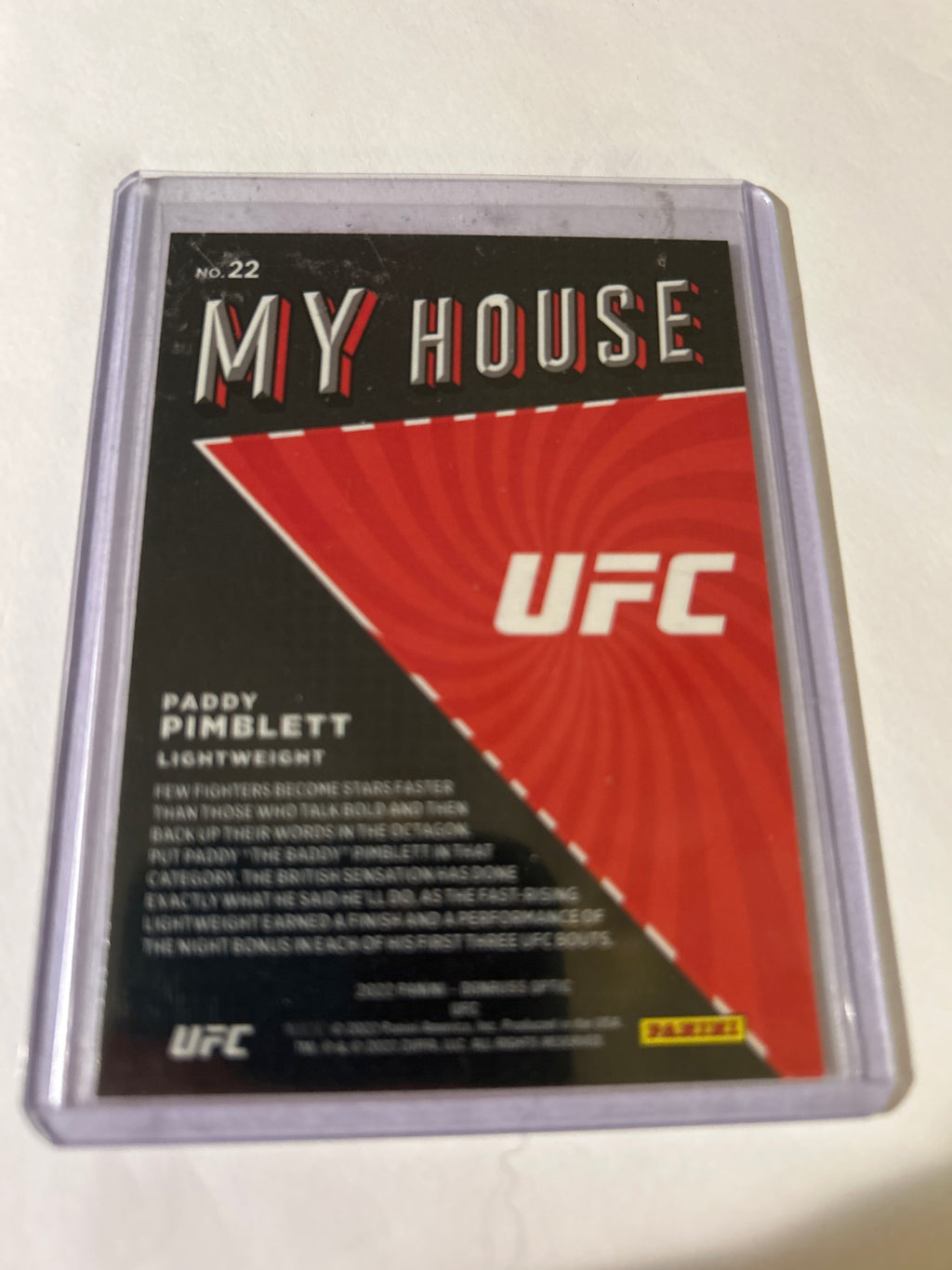 2022 Donruss Optic UFC “My House” Paddy Pimblett- Card No. 22 (RC)
