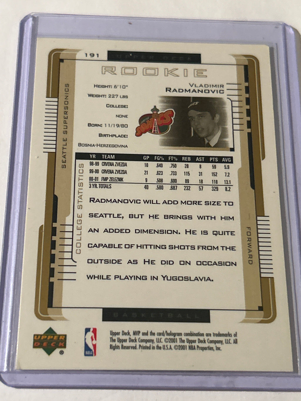 2001-02 Upper Deck MVP - Rookie Vladimir Radmanovic #191 (RC)