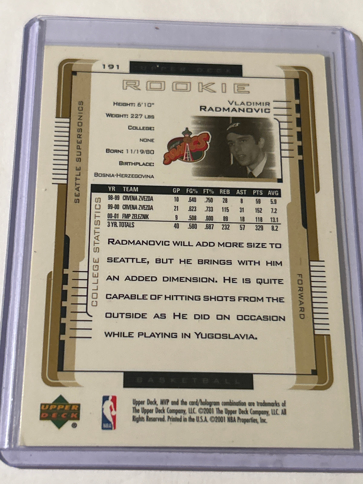 2001-02 Upper Deck MVP - Rookie Vladimir Radmanovic #191 (RC)