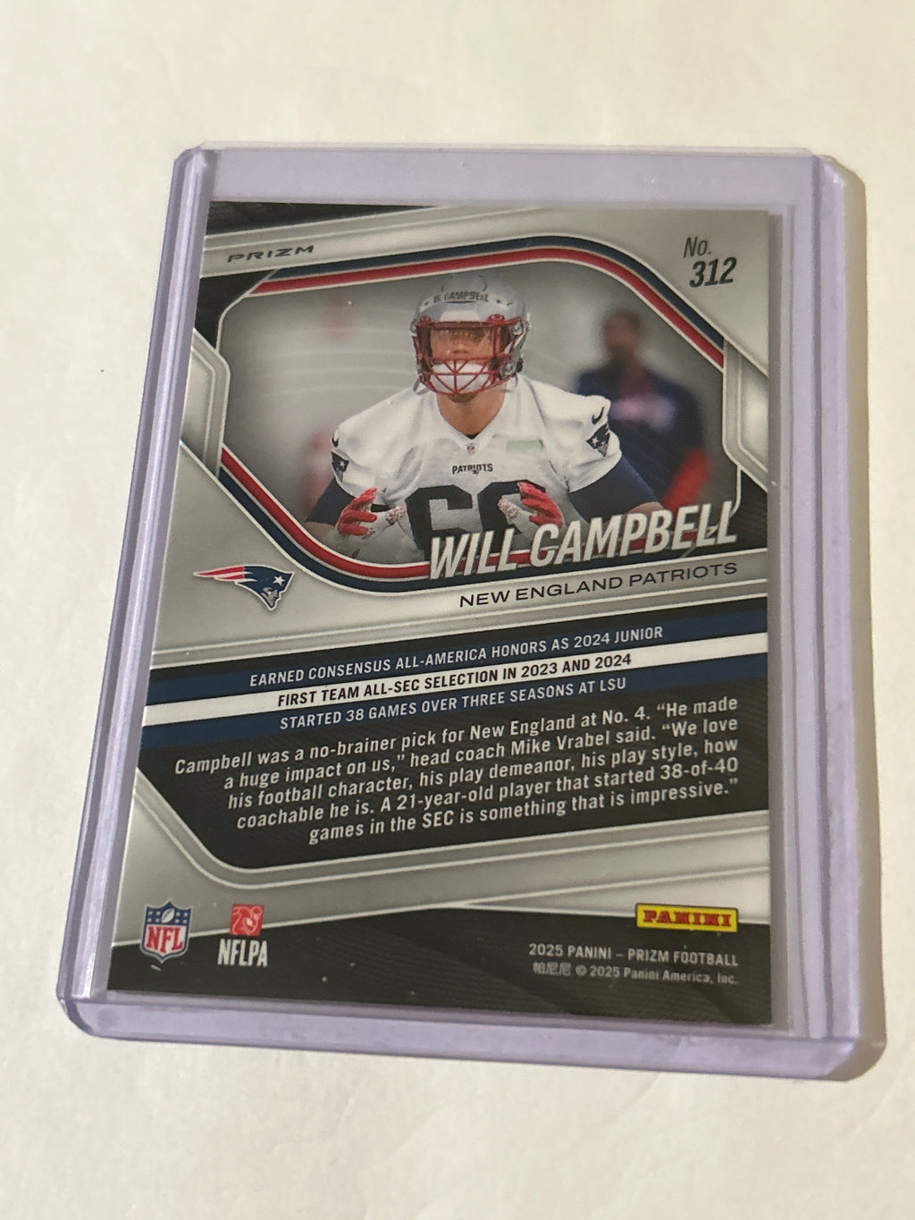 2025 Panini Prizm - Rookies Will Campbell #312 Pink Prizm (RC)