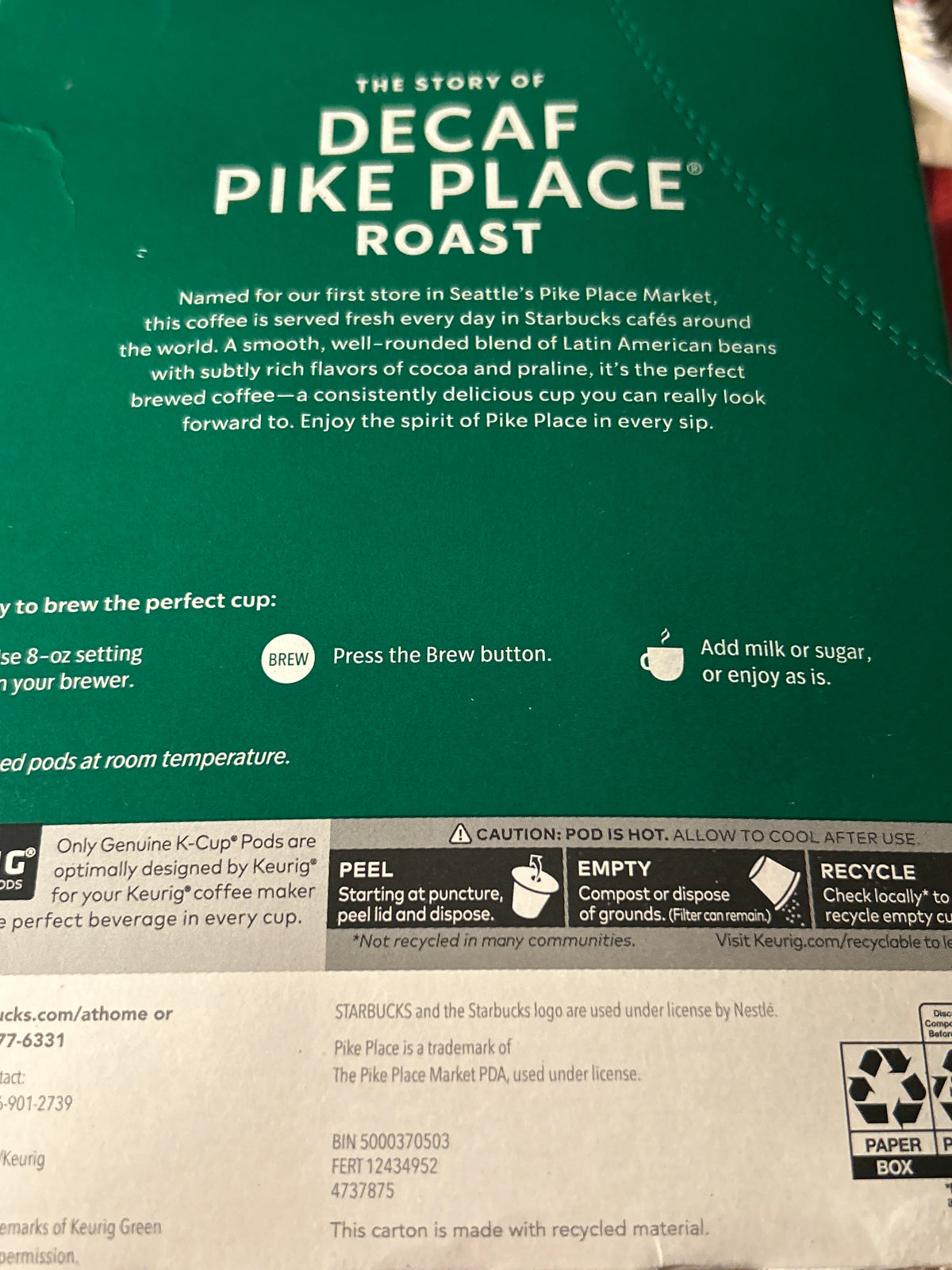 Starbucks Decaf Pike Place Roast – K‑Cup Pods – Medium Roast – 24 Count (Best By 11/26)