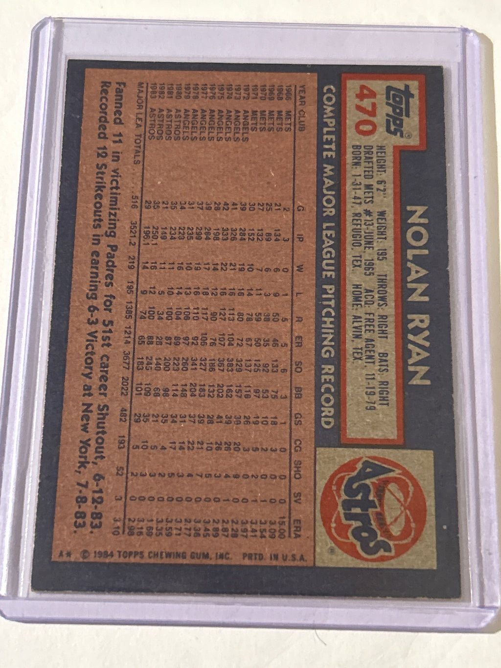 1984 Topps - Nolan Ryan #470