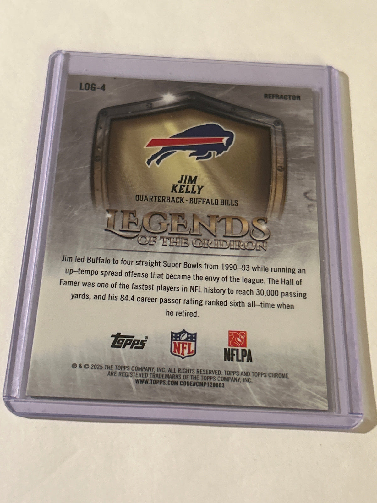 2025 Topps Chrome - Legends of the Gridiron Jim Kelly #LOG-4 Refractor