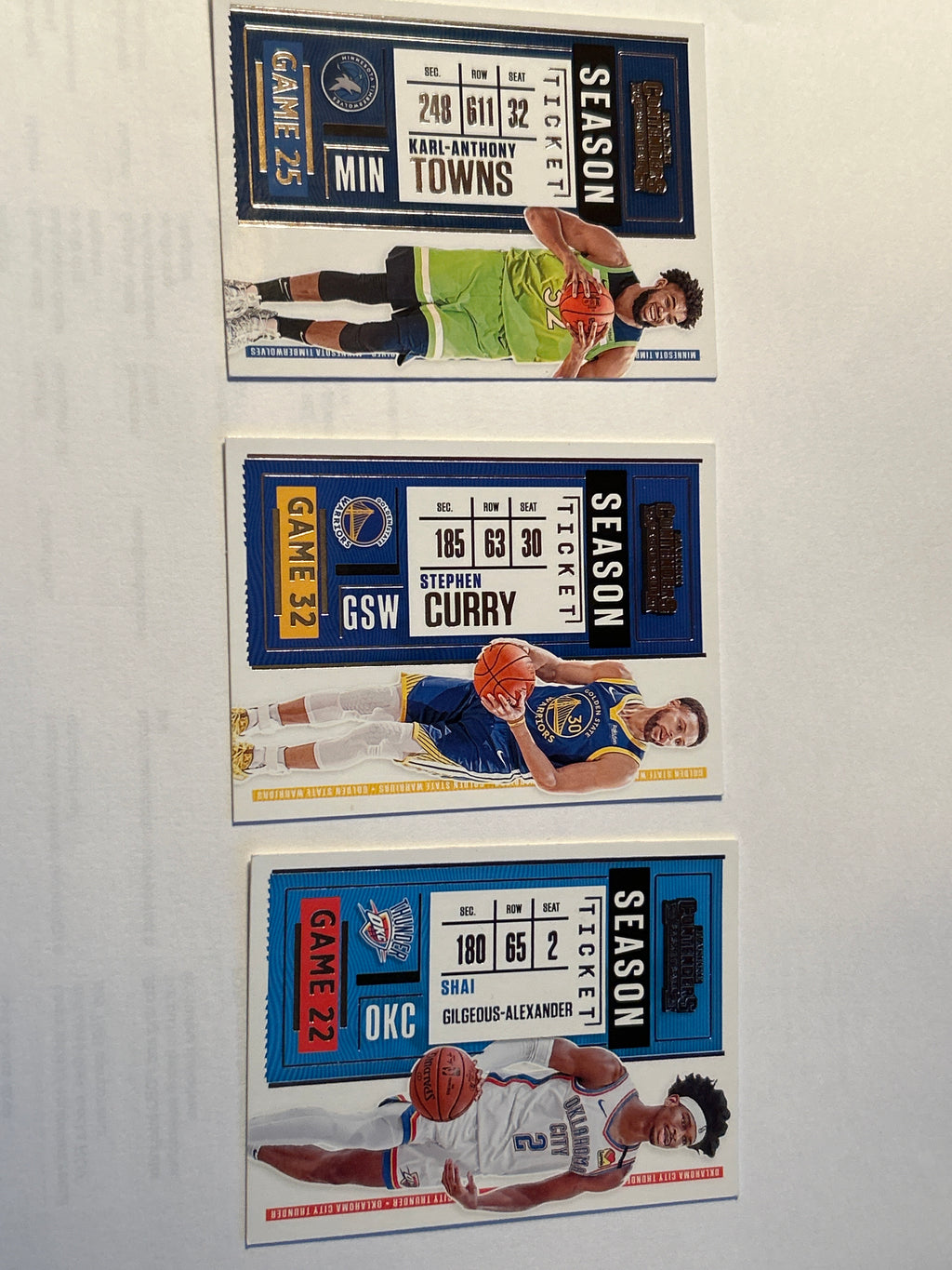 2020-21 Panini Contenders Season Ticket 3 Card Lot Shai Gilgeous-Alexander Stephen Curry Towns