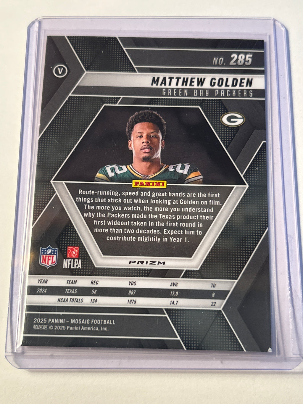 2025 Panini Mosaic Matthew Golden (RC) Red Prizm Rookie Green Bay Packers WR