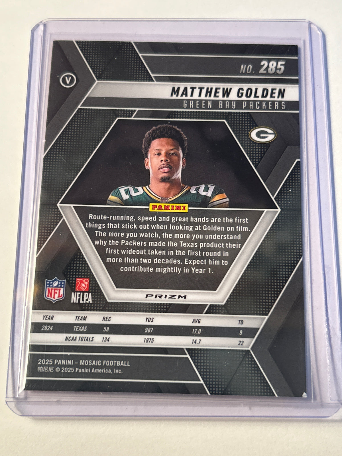 2025 Panini Mosaic Matthew Golden (RC) Red Prizm Rookie Green Bay Packers WR