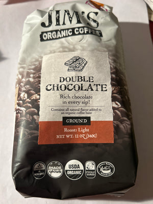 Jim’s Organic Coffee Double Chocolate – Ground – Light Roast – 12 oz (Best By 3/27)