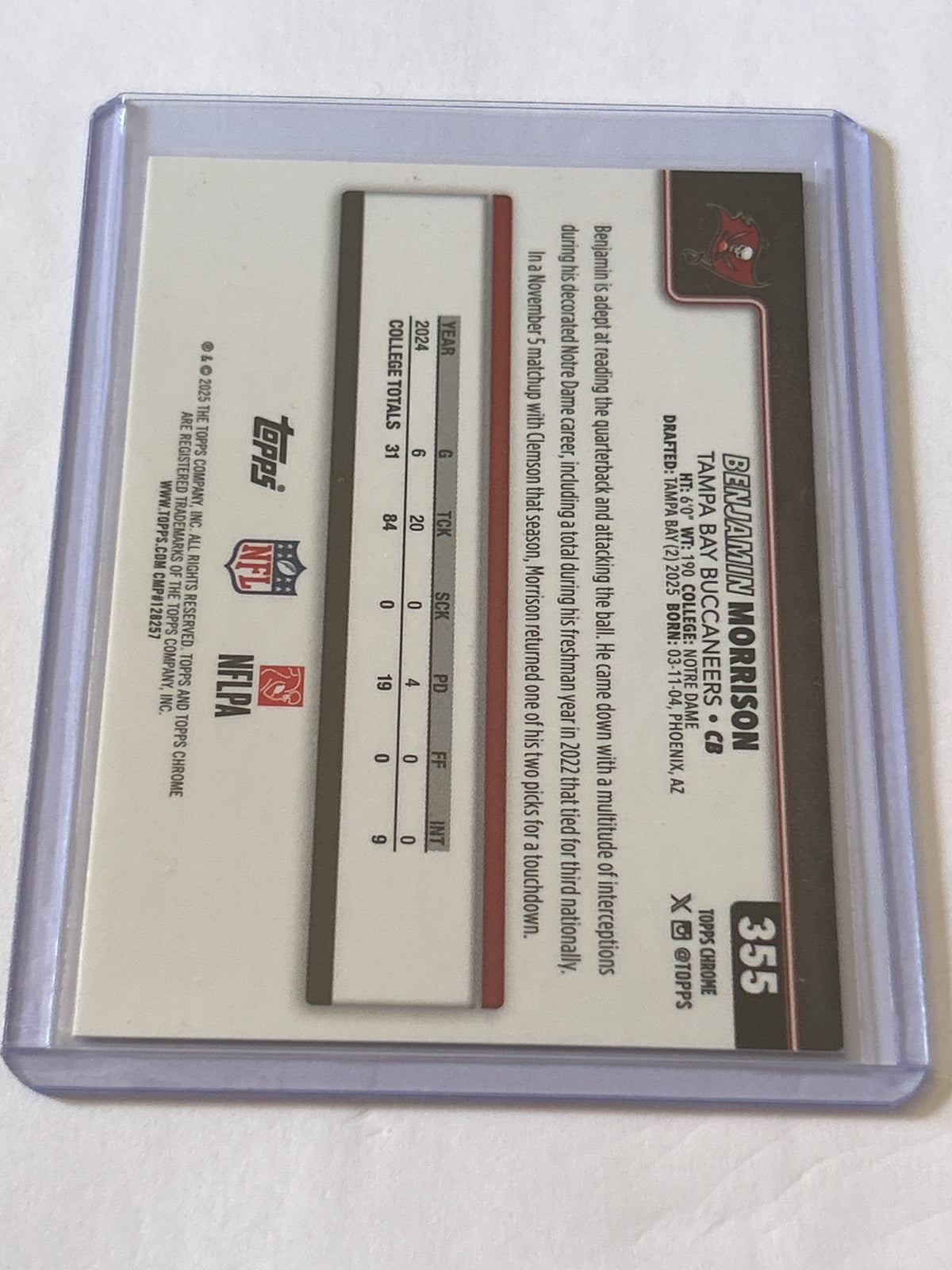 2025 Topps Chrome - Rookies Benjamin Morrison #355 (RC)