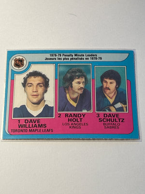 1979-80 O-Pee-Chee #5 Penalty Minute Leaders Tiger Williams Randy Holt Dave Schultz
