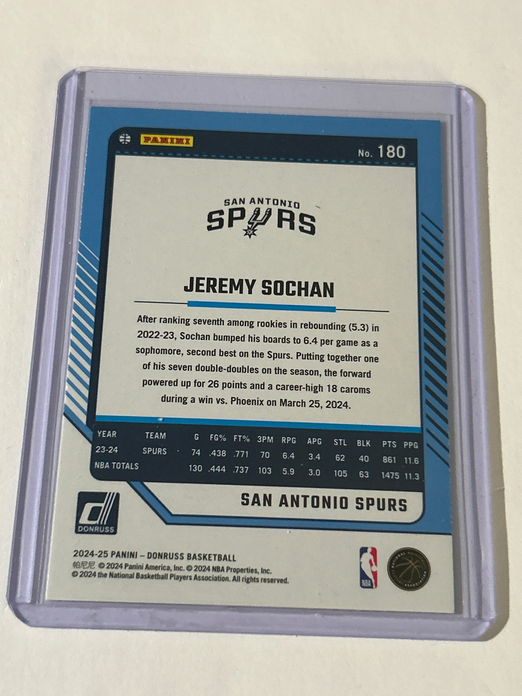 2024-25 Panini Donruss - Jeremy Sochan #180 Holo Green Laser