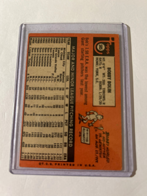 1969 Topps - Bob Bolin #505 Last Name in Yellow