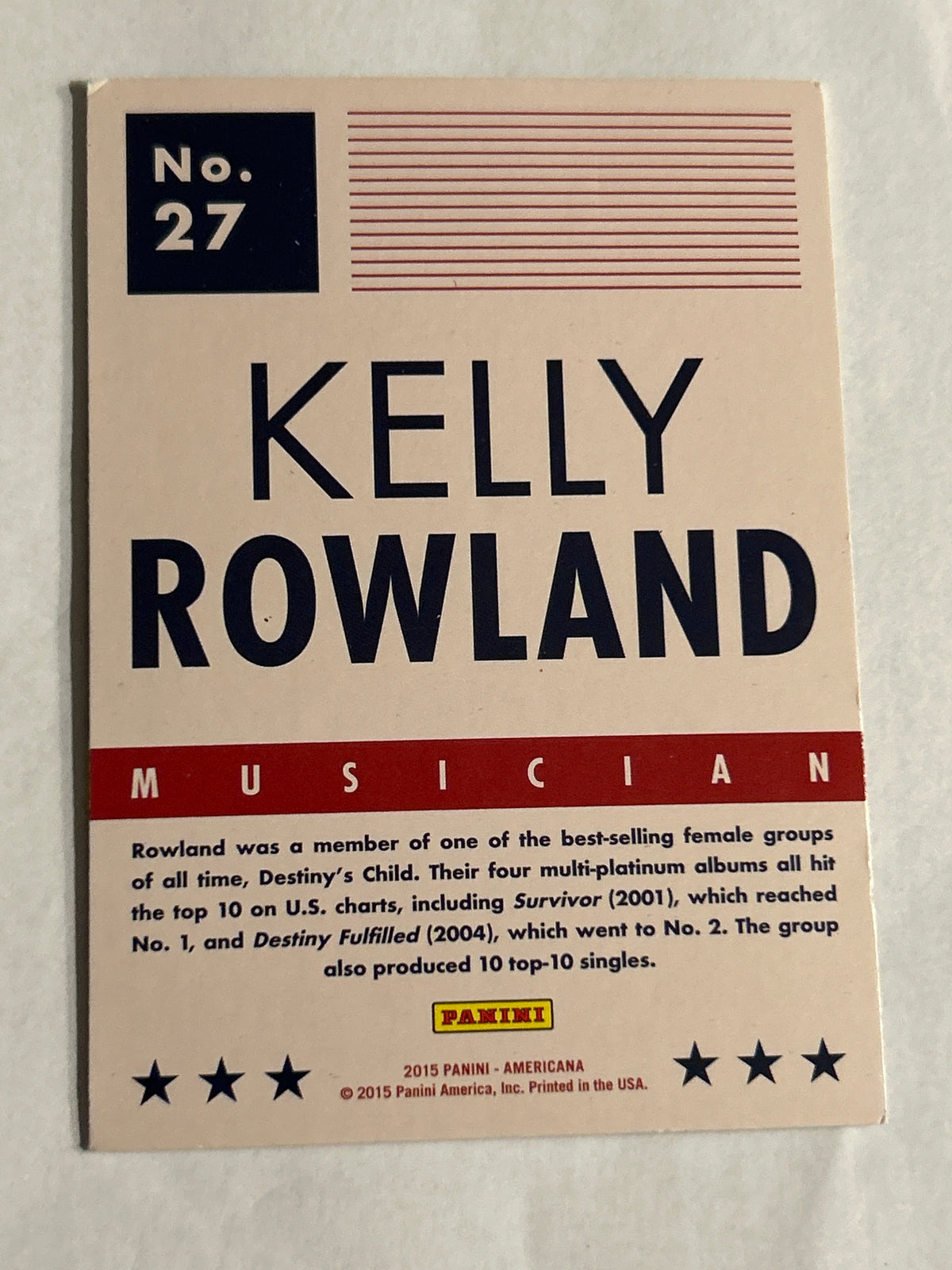 Panini Americana Kelly Rowland Musician Card Card #27