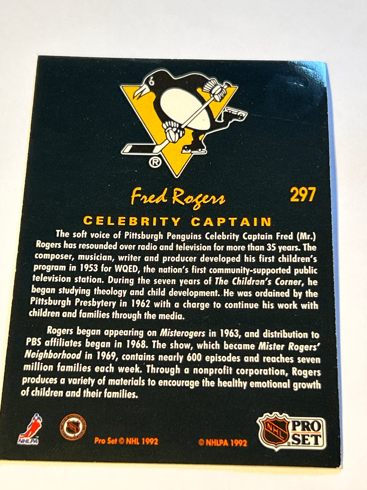 1991‑92 Pro Set Platinum #288 Fred Rogers – Pittsburgh Penguins