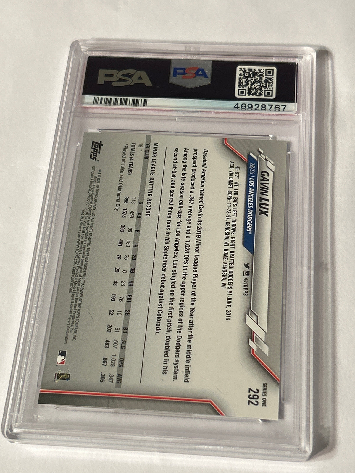 Gavin Lux – 2020 Topps #292 Batting (RC) – PSA 7