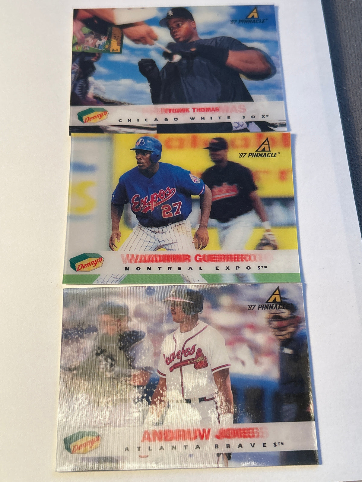 1997 Pinnacle Denny's 3D Lenticular 3 Card Lot Frank Thomas Vladimir Guerrero Andruw Jones HOF