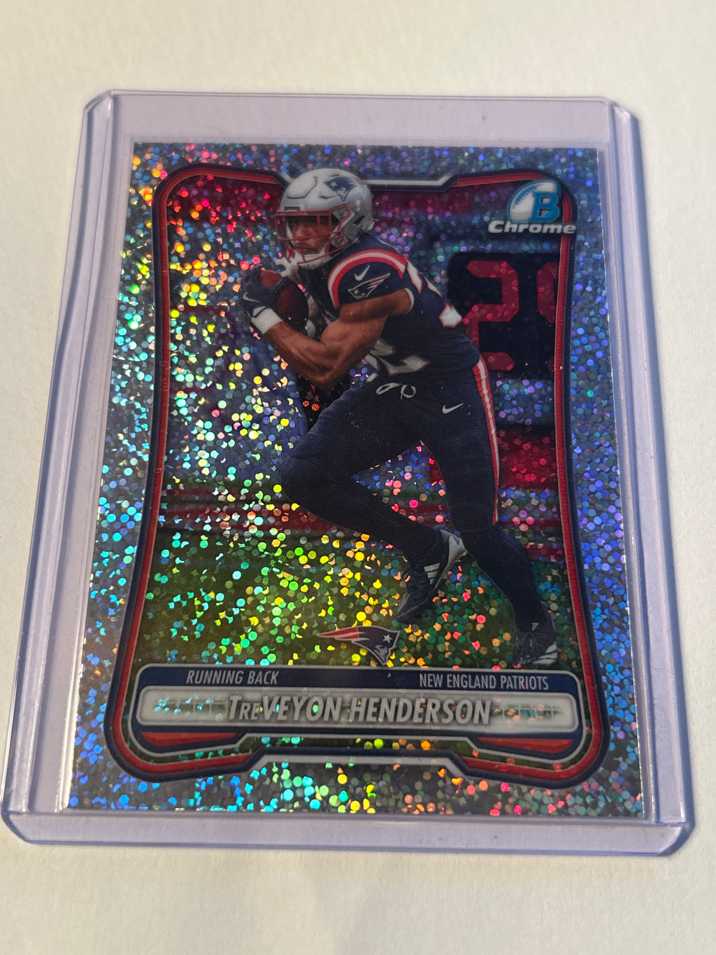 2026 Bowman Chrome TreVeyon Henderson Speckle Refractor New England Patriots RB